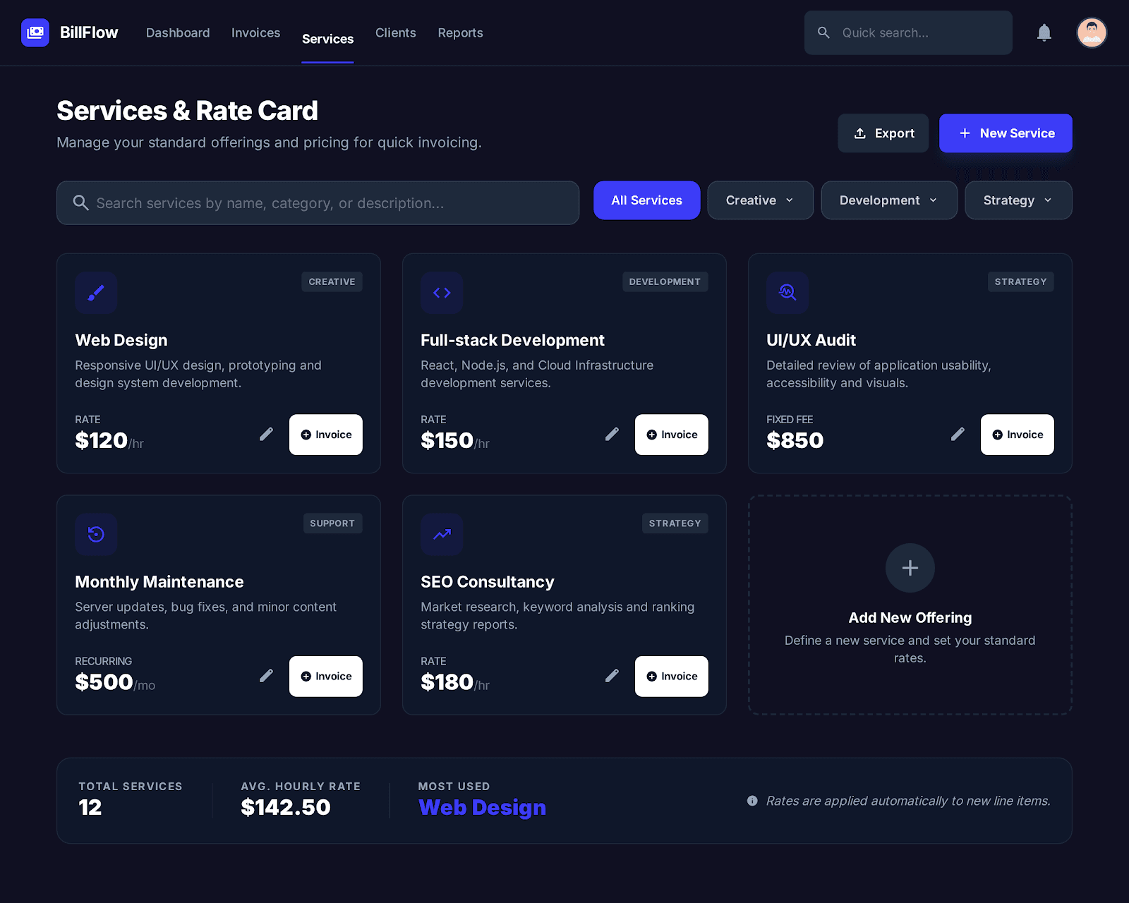 Services & Rate Card